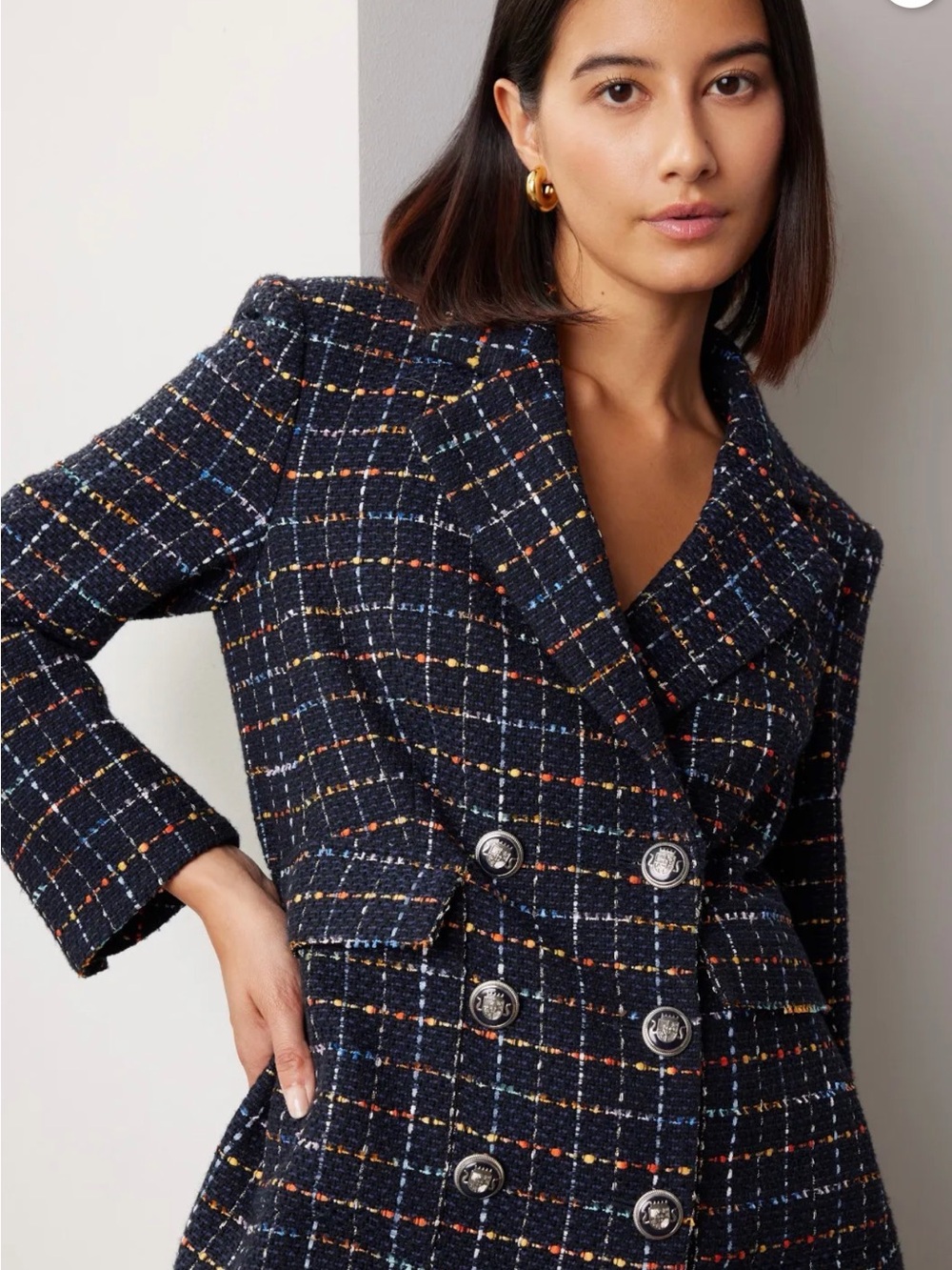 New Veronica Beard Black Multi Tweed Double-Breasted Blazer - Picture 2 of 7